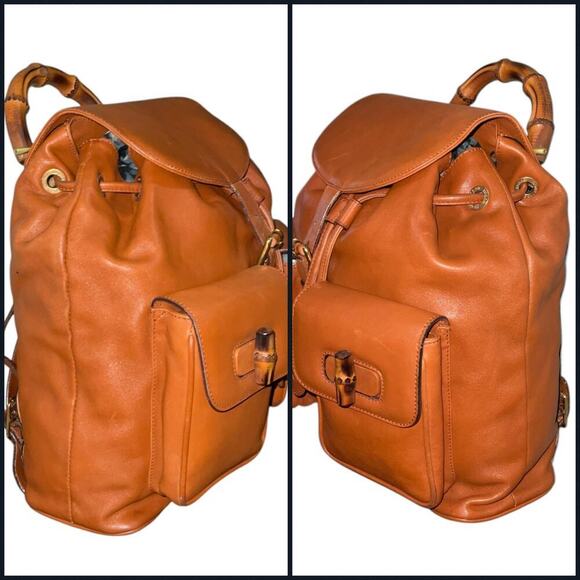 Gucci Vintage Brown Leather and Bamboo Backpack Bag With Dust bag main image 15